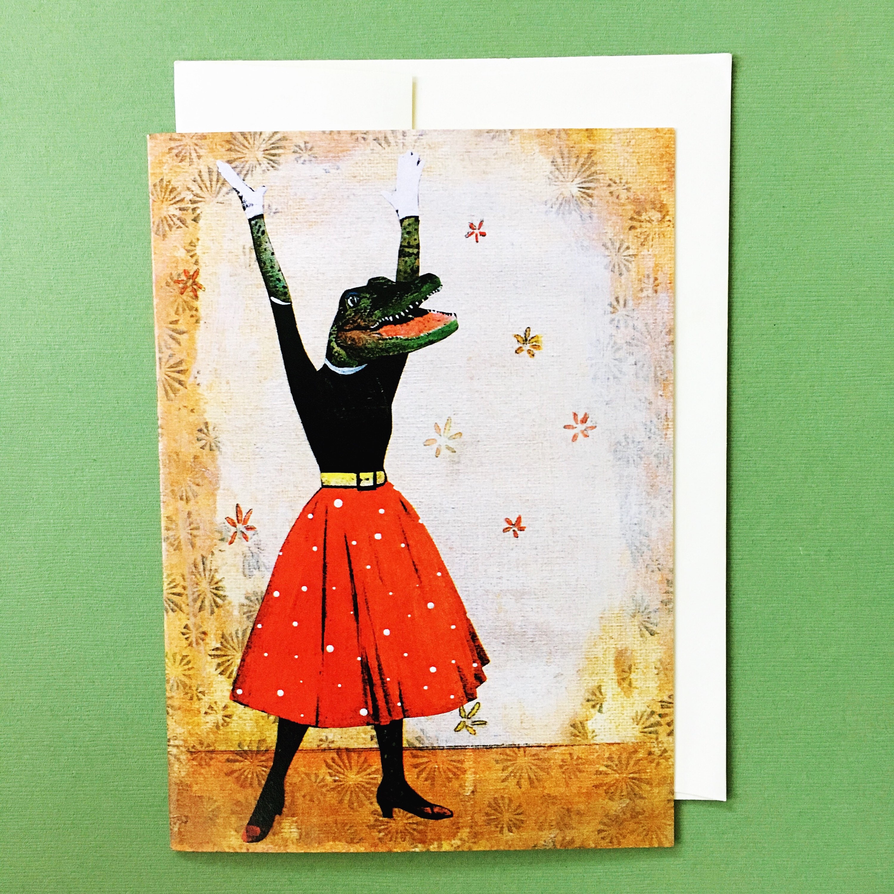 Alligator Card, Retro Florida Blank Cards, Congratulations Card, Weird Animal Stationery, Dressed Up Art, Moving Surreal Vintage Retro Fun - Thumbnail 4