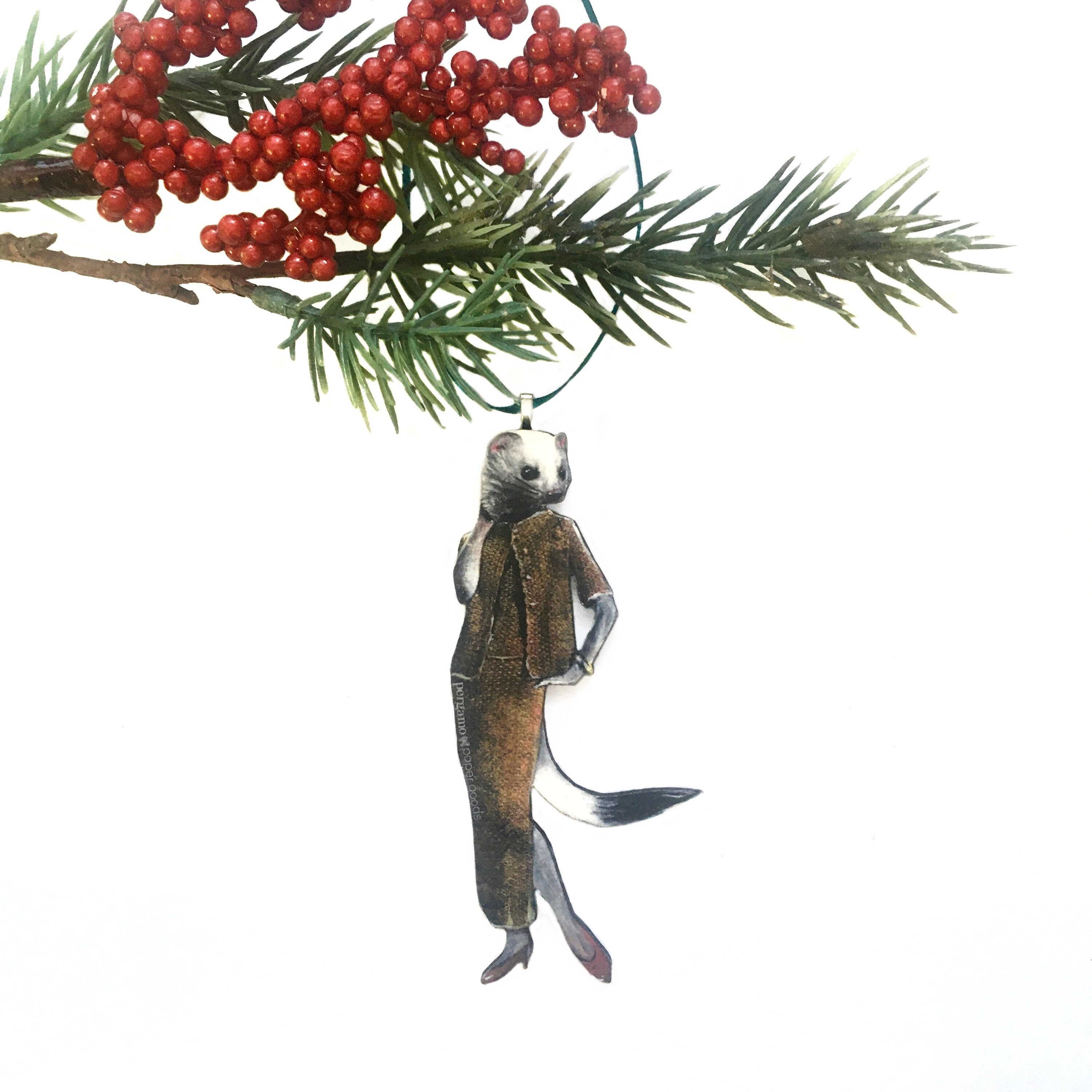 Weird Christmas Ornament, Weasel Animal Gift, Laser Cut Wood, Original Ornaments, Retro Vintage Christmas, Quirky Unusual Gift, Funny Gifts