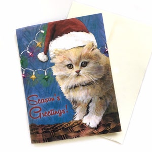 Kat kerstkaart of kaartenset, rare kerstkat, vintage kerstkaarten, vintage kerstkitsch kitten kerstfeest, briefpapierset