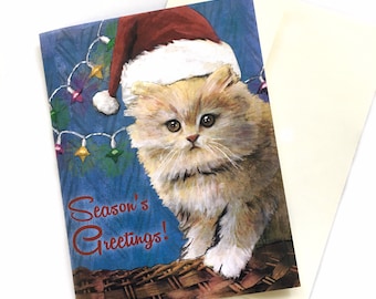 Katzen Weihnachtskarte oder Kartenset, Seltsame Weihnachtskatze, Vintage Weihnachtskarten, Vintage Weihnachtsweihnachtskitsch-Kätzchen-Urlaubsparty, Briefpapier-Set