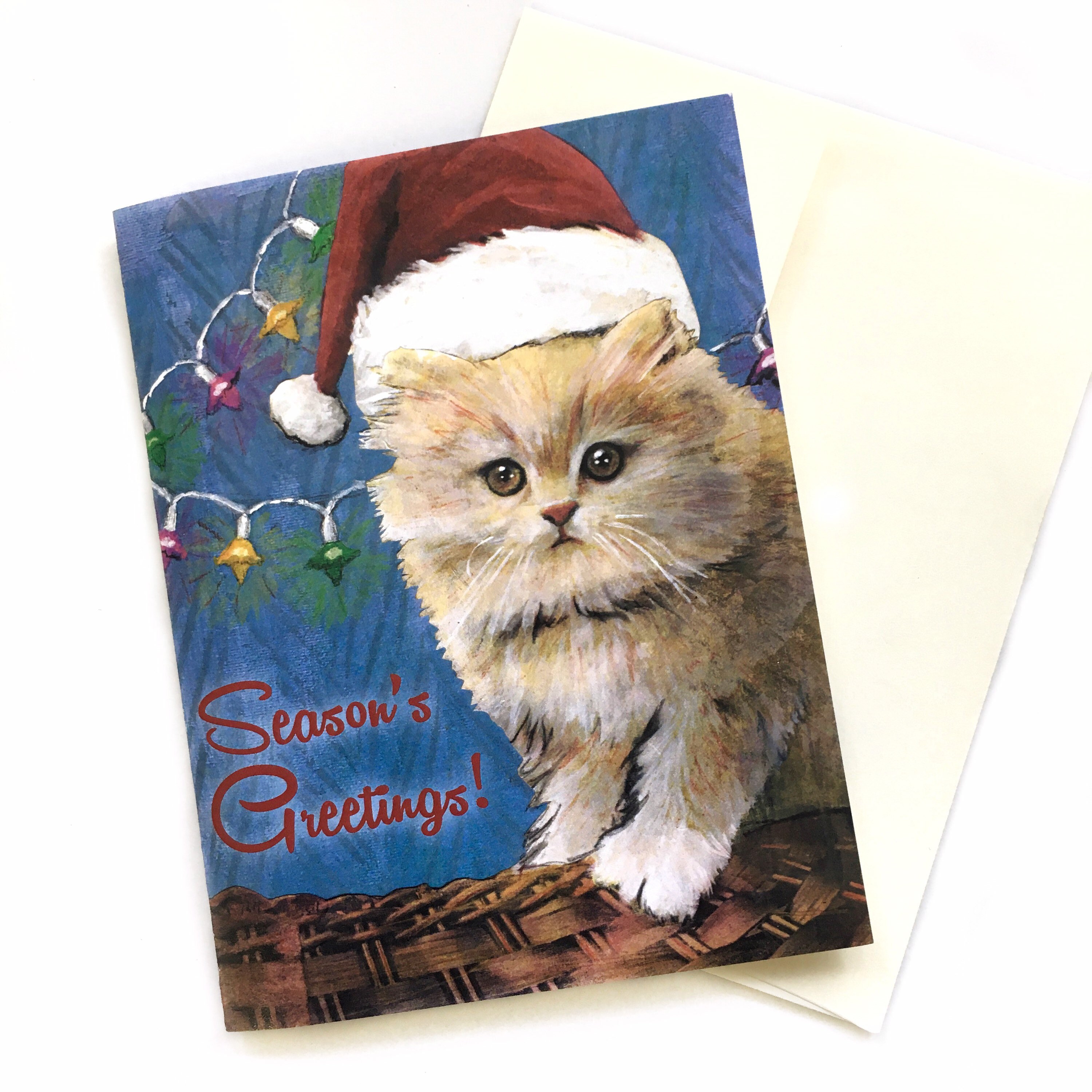 Cat Christmas Card or Card Set, Weird Christmas Cat, Vintage Holiday Cards, Vintage Christmas Kitsch Kitten Holiday Party, Stationery Set