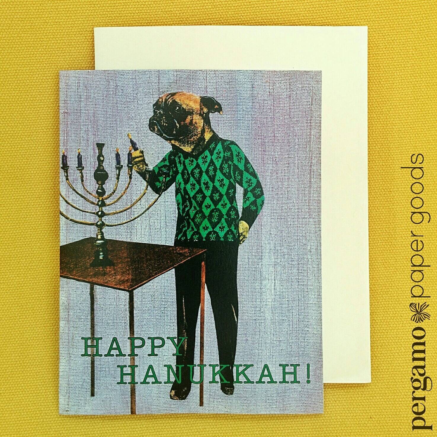 Pug Hanukkah Card or Card Set, Jewish Pug Dog, Weird Unique Chanukah Cards, Jew Holiday Stationery, Funny Surreal Fancy Animals, Wholesale - Thumbnail 5