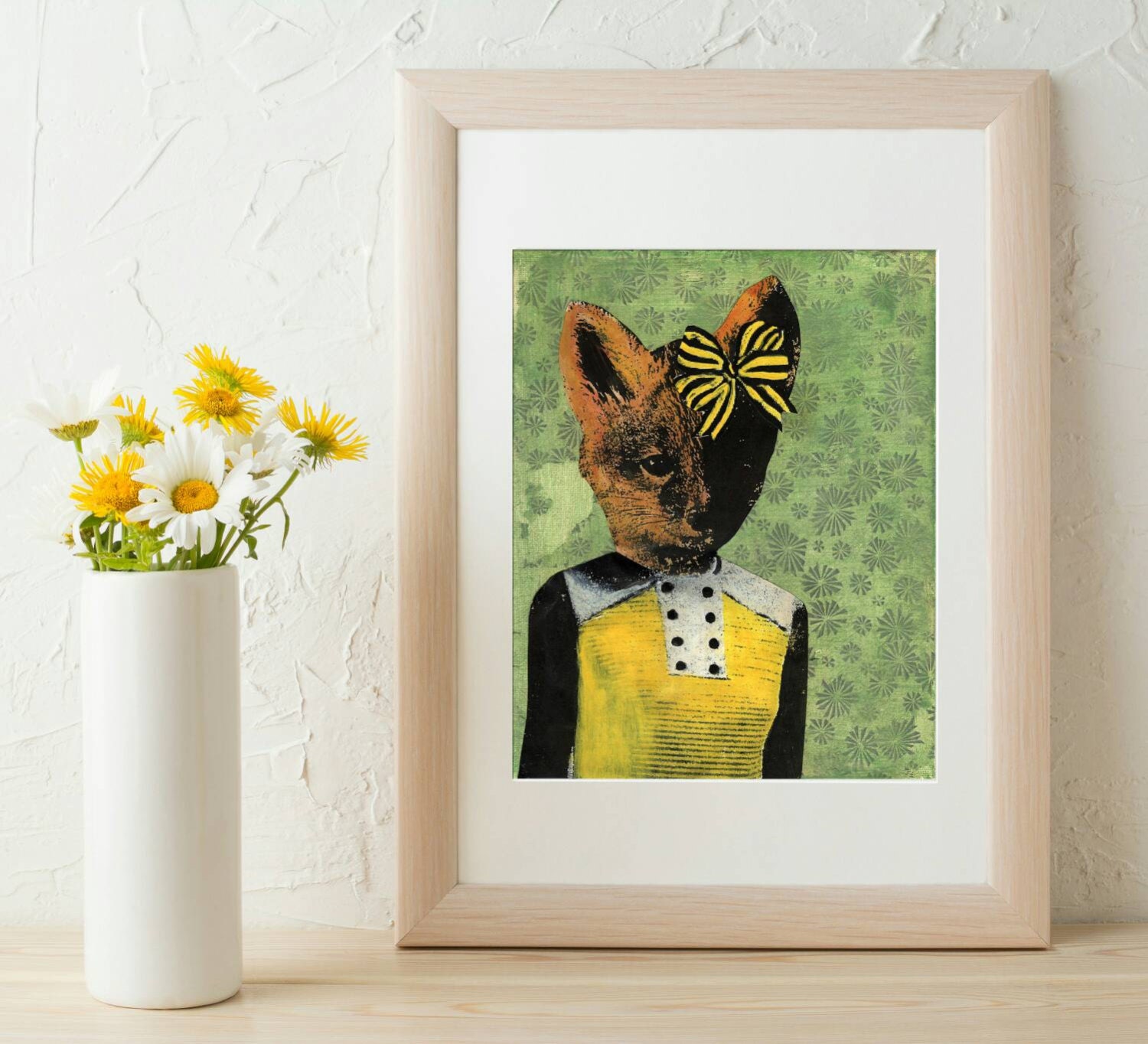 Fox Art Print, 8x10 Vintage Nursery Wall Art, Dressed Up Animals, Weird Art, Wholesale Animal Art, Fox Lover Decor, Mixed Media Collage