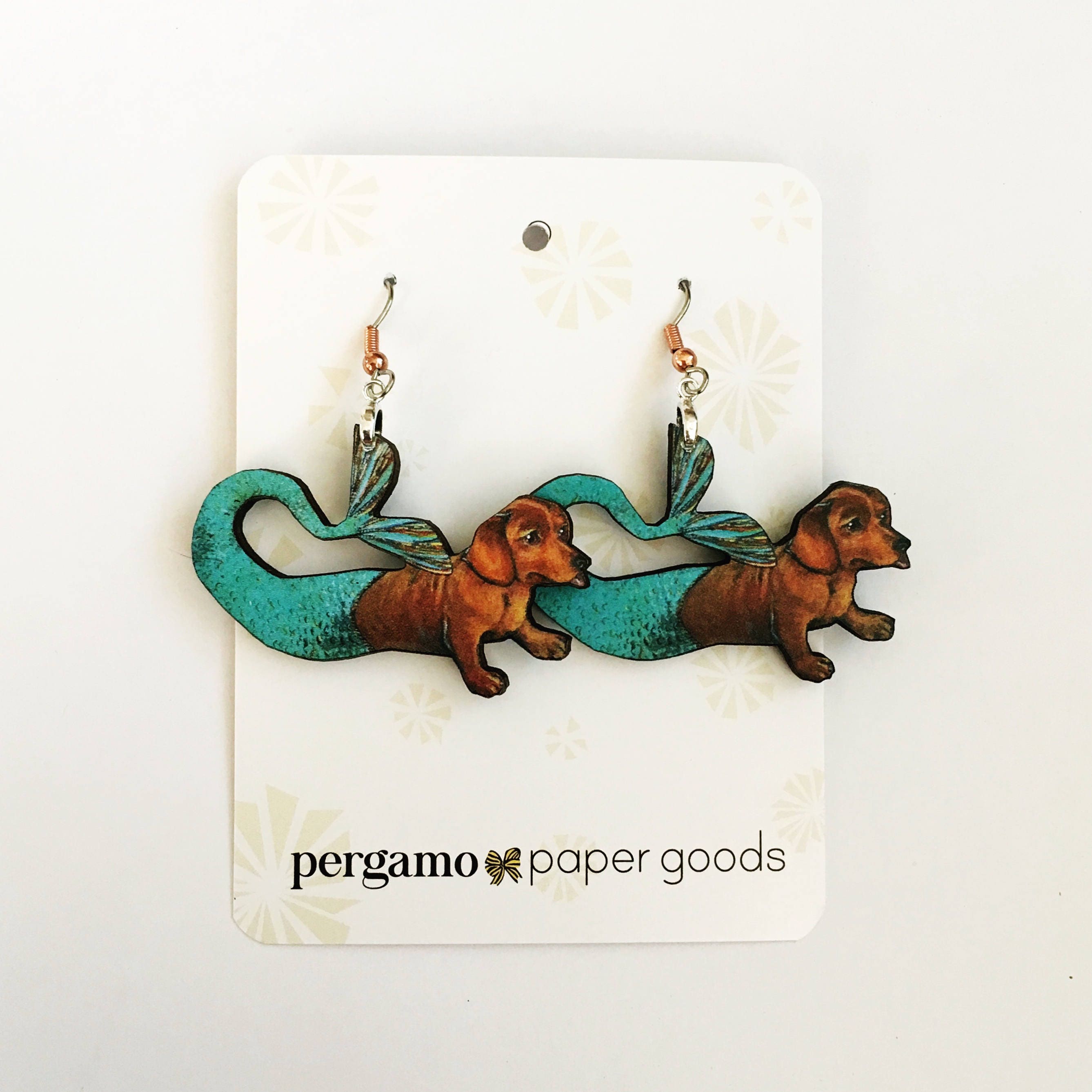 Dachshund Mermaid Earrings, Kitsch Earrings, Weird Earrings, Dog Earrings, Laser Cut Wood Florida Jewelry, Surgical Steel - Thumbnail 2