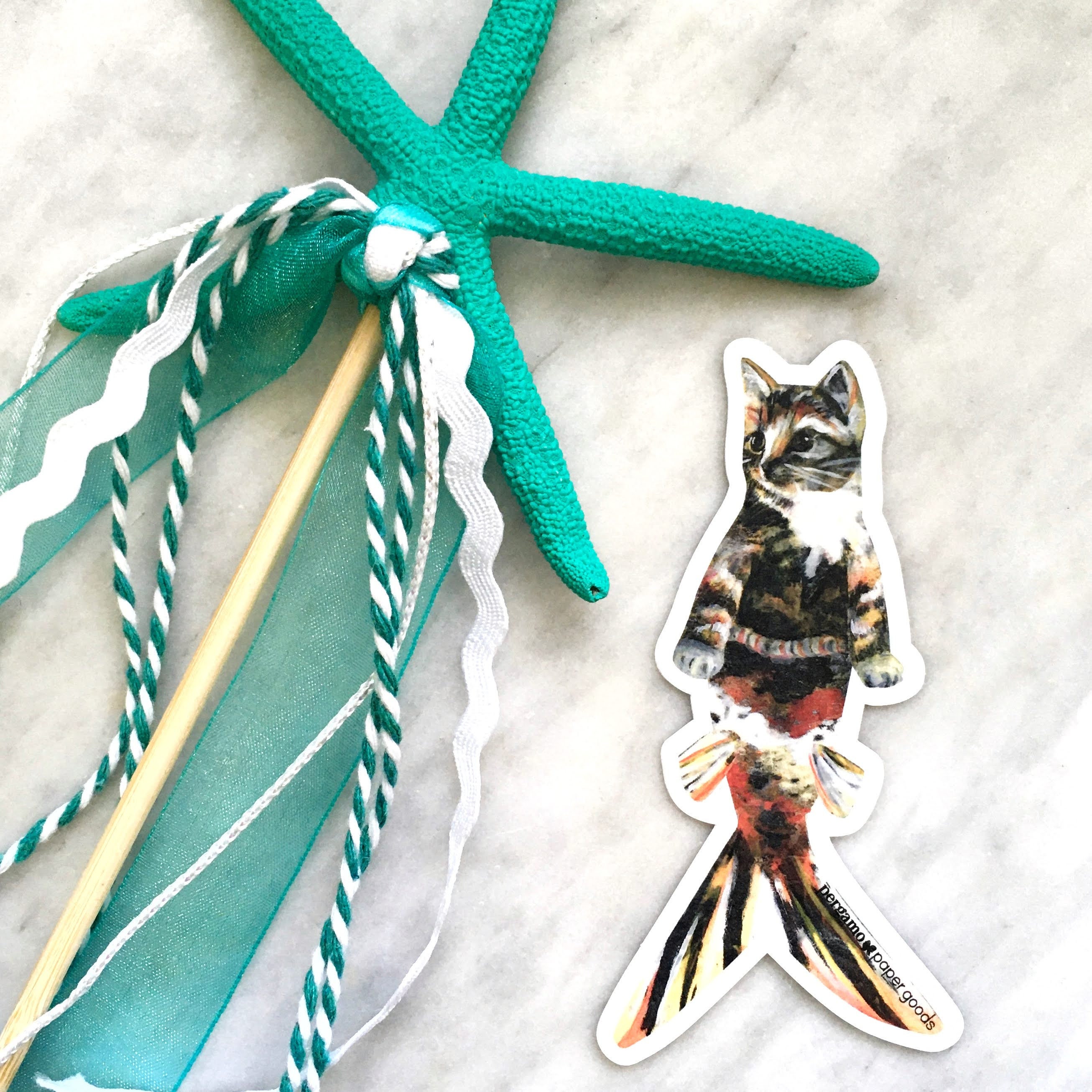 Orange Cat Sticker, Vintage Cat Mermaid Stickers Vinyl, Fantasy Kitty Decal, Laptop Decals, Crazy Cat Lady Gifts, Calico Cat Gift, Kitten - Thumbnail 3
