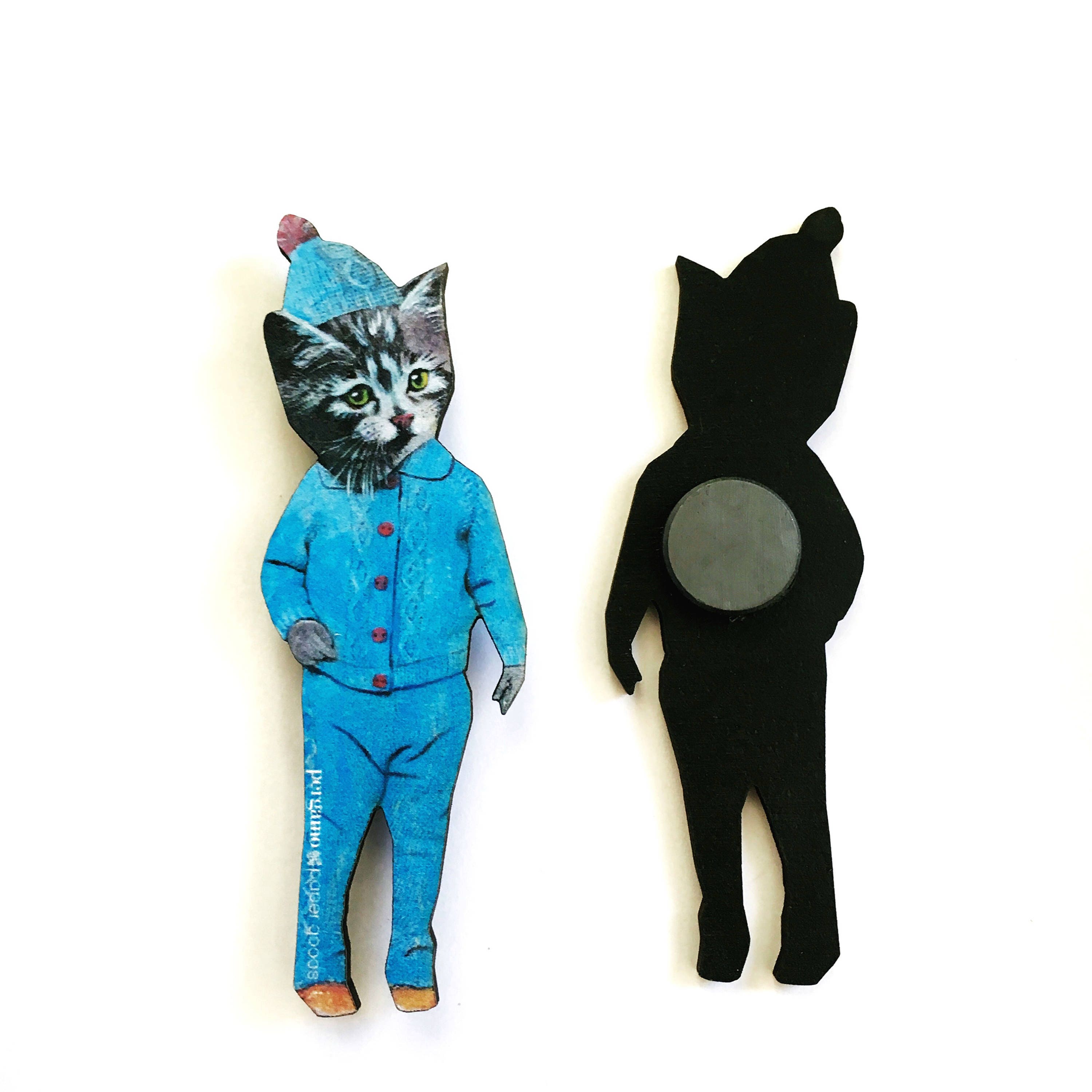 Cute Cat Magnet, Retro Kitten Magnets Fridge, Animal Refrigerator Illustrated Weird Gifts, Vintage Illustration Collage, Stocking Stuffer - Thumbnail 2