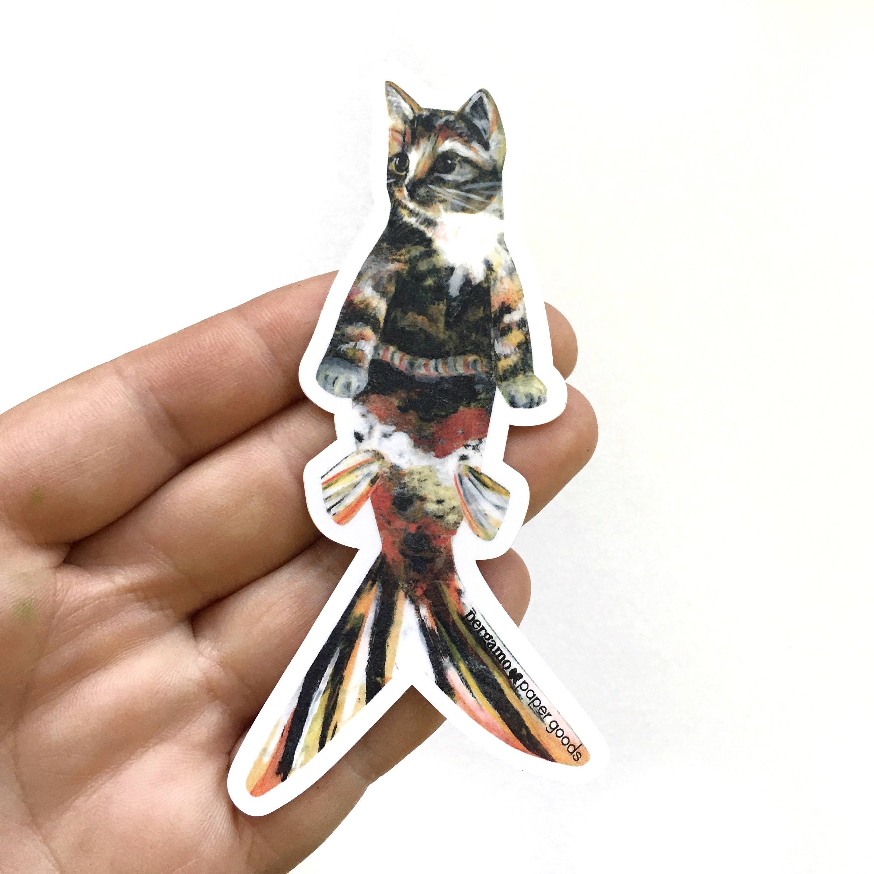 Orange Cat Sticker, Vintage Cat Mermaid Stickers Vinyl, Fantasy Kitty Decal, Laptop Decals, Crazy Cat Lady Gifts, Calico Cat Gift, Kitten - Thumbnail 2