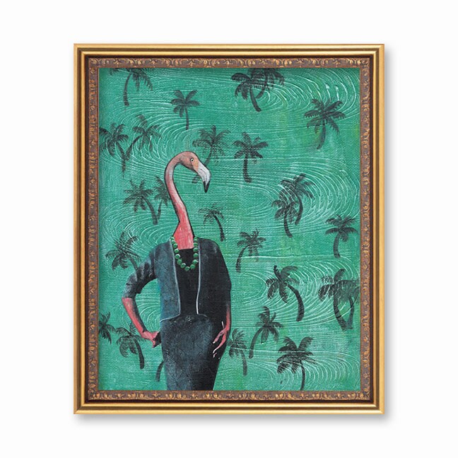 Flamingo Art Print, 8x10 Retro Flamingos Vintage Florida House Gift, Nostalgic Palm Trees, Mixed Media Collage, Weird Art Miami Tropical - Thumbnail 4