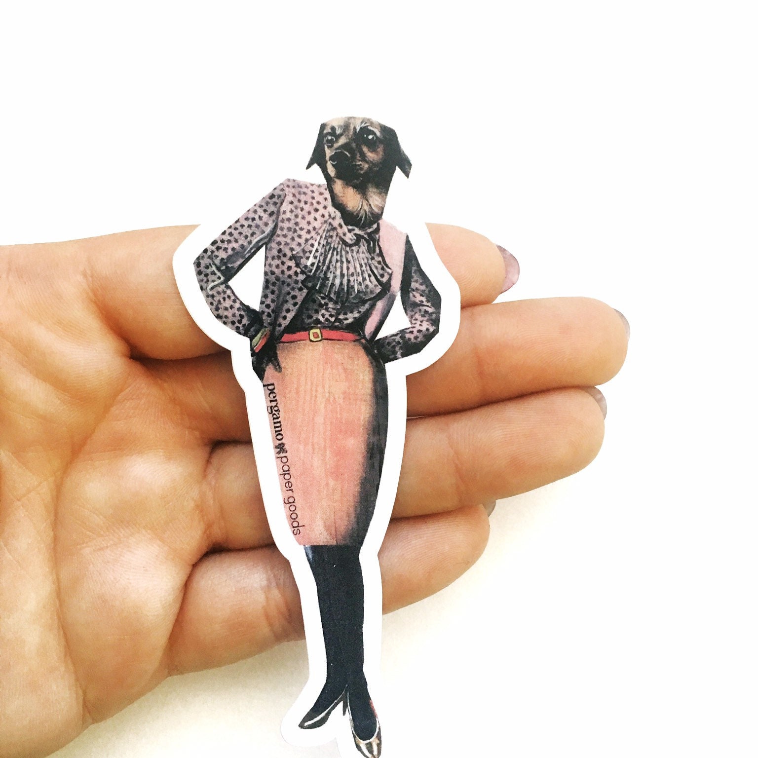 Lady Dog Sticker, Anthropomorphic Vintage Vinyl Stickers Weird, Waterproof Car Decal, Boss Laptop Decals, Retro Dog Lover Stocking Stuffer