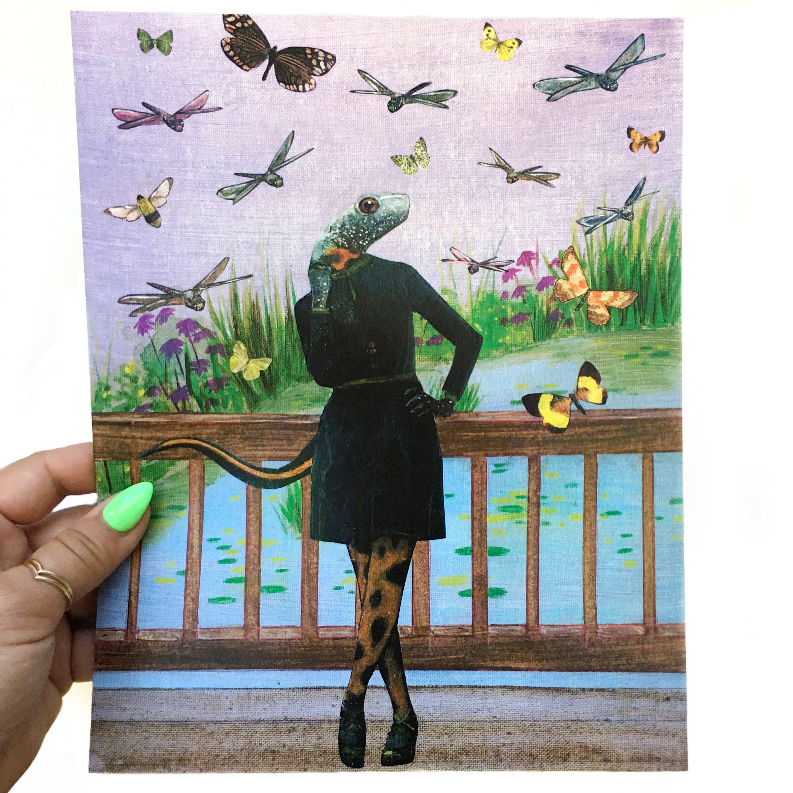 Vintage Lizard Art Print, Amphibian Newt Kitschy Retro Fashion Housewarming Gift, Weird Art, Kitsch Decor Gifts, Collage Illustration - Thumbnail 2