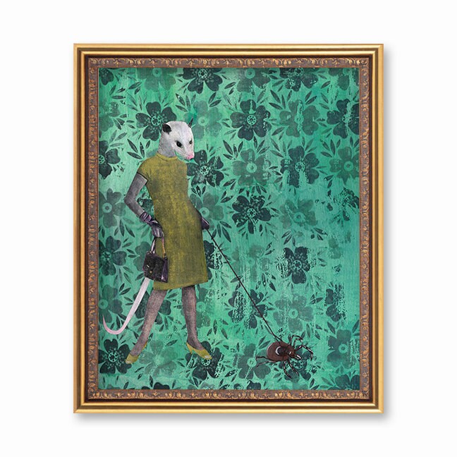 Possum Art Print, Halloween Art, Retro Housewarming Gift, Weird Art, Vintage Halloween Decor Gifts, Collage for Animal Lovers Poster - Thumbnail 2