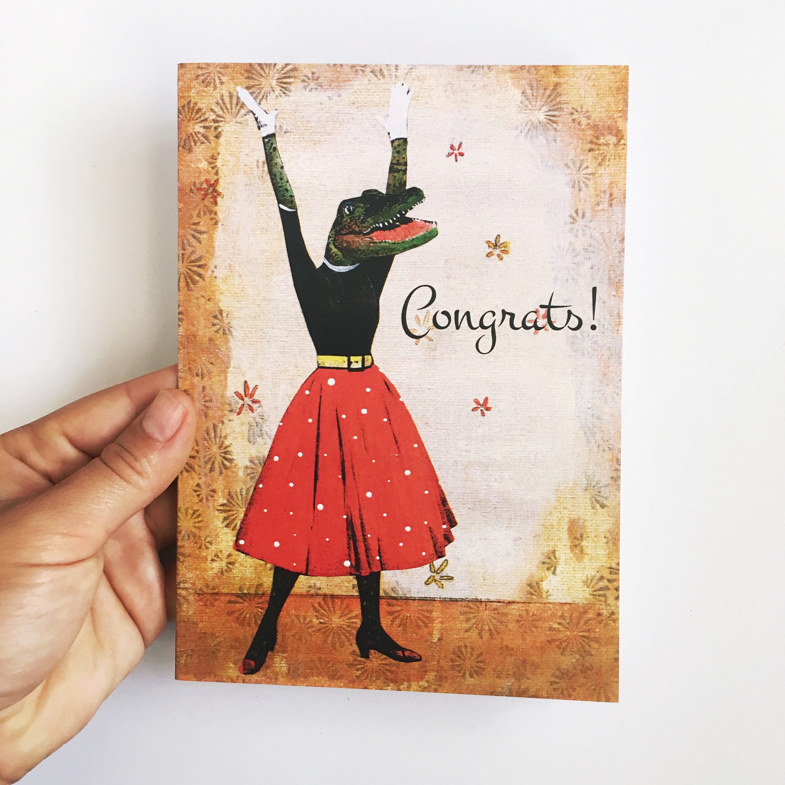 Congratulations Card, Alligator Cards, Graduation Vintage Florida Stationery, Weird Art, Gators Gainesville Miami Tampa St Pete FL Gifts - Thumbnail 3