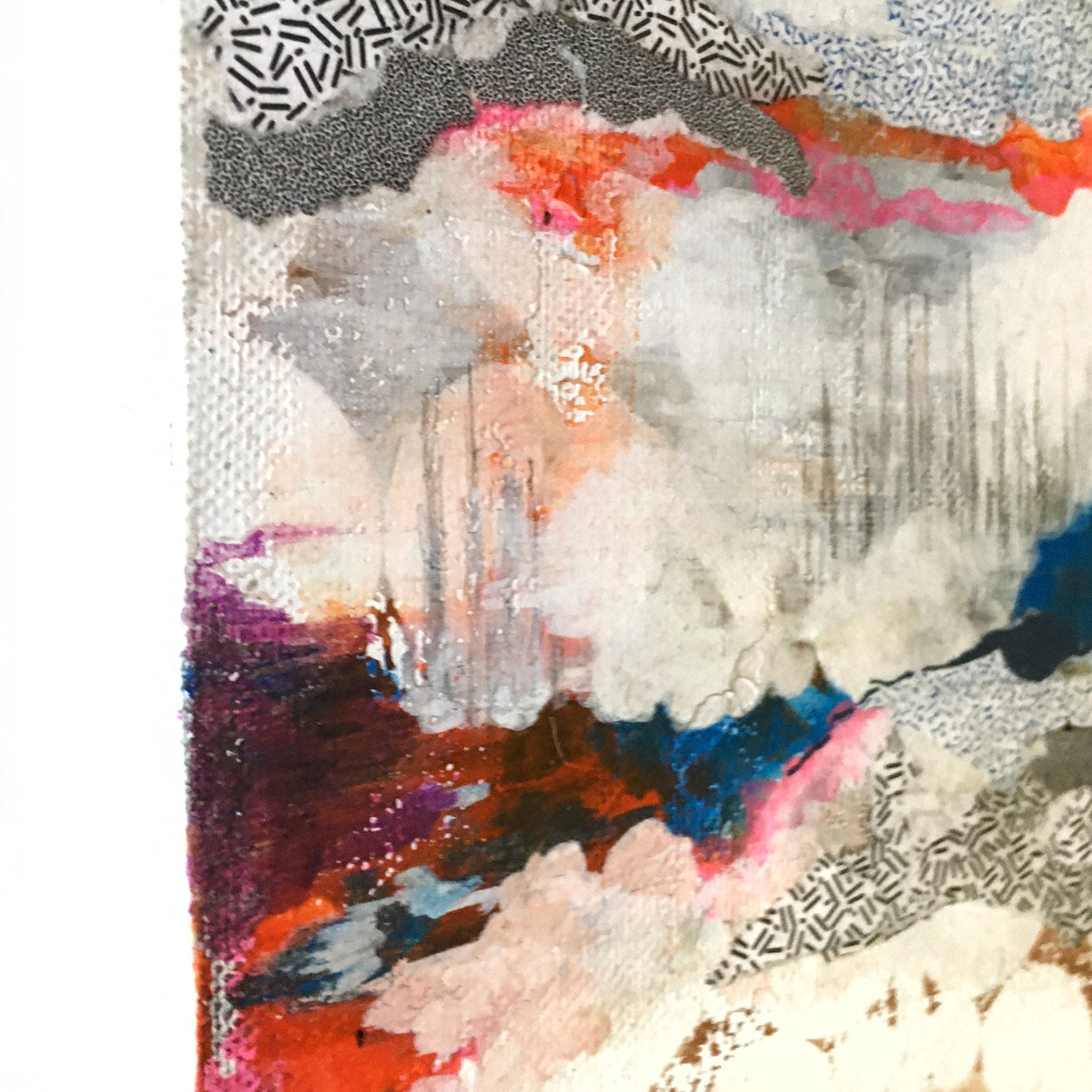 Clouds Abstract Art, Mountain Landscape Cave Inspired Colorful Mixed Media Art, Collage Wall Painting, Original Acrylic Wall Art - Thumbnail 2