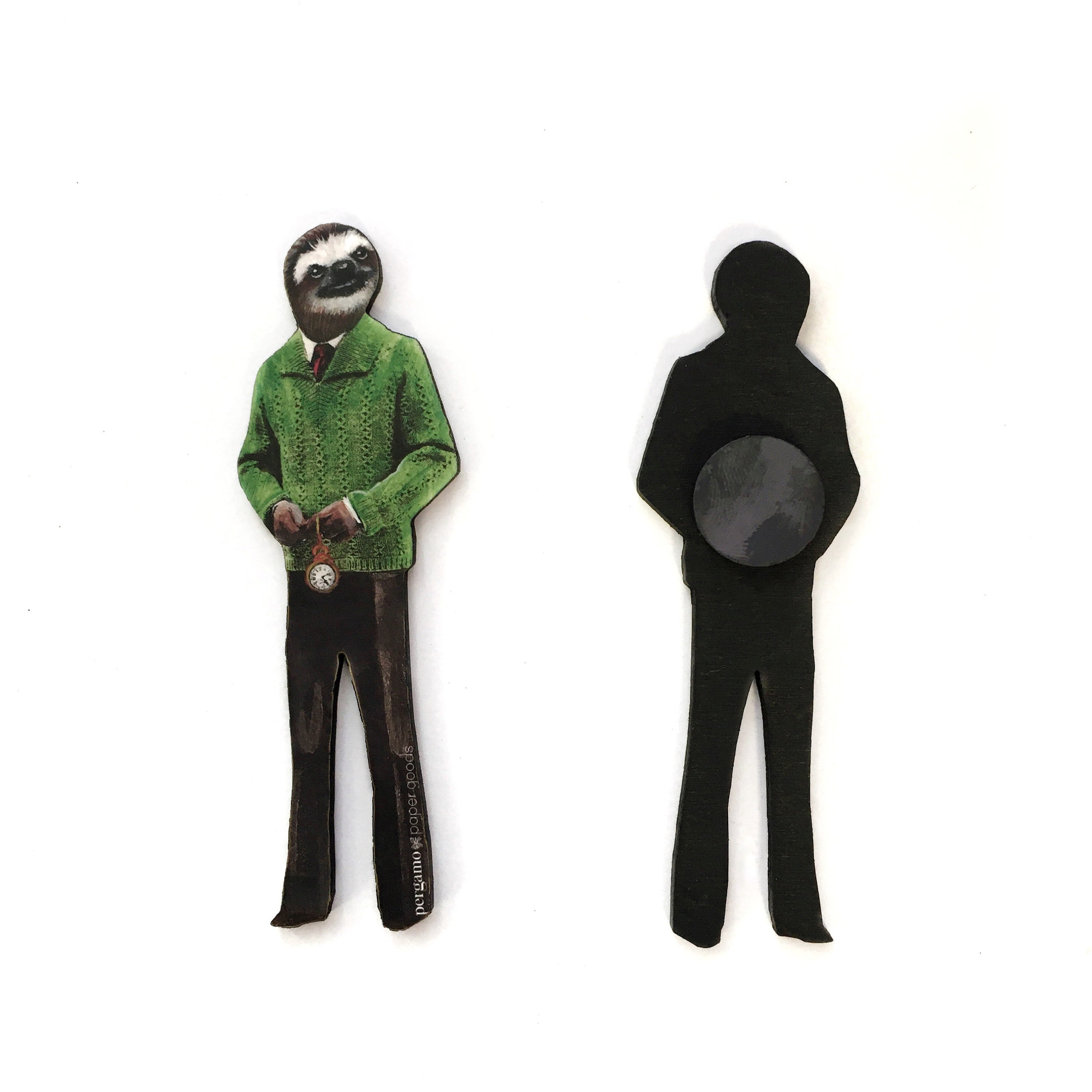 Weird Sloth Magnet, Vintage Kitchen Gifts, Animal Refrigerator Magnets Fridge, Laser Cut Wood, 70s Fashion, Retro Art Gift Collage - Thumbnail 2