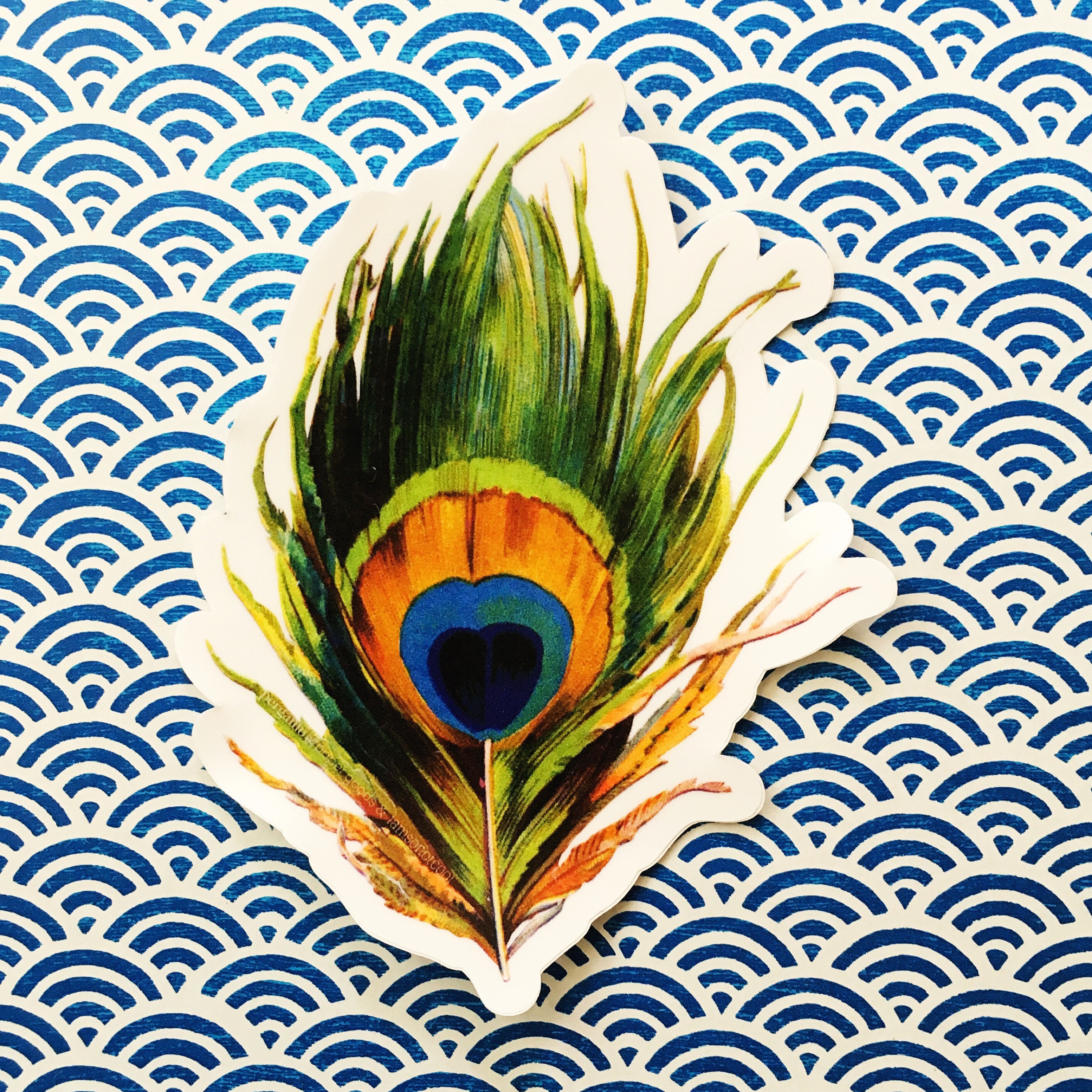 Peacock Feather Sticker, Vinyl Peacock Stickers, Vintage Antique Retro Durable Bumper Laptop Decals Outdoor Nonfade Decal Waterbottle Art - Thumbnail 2