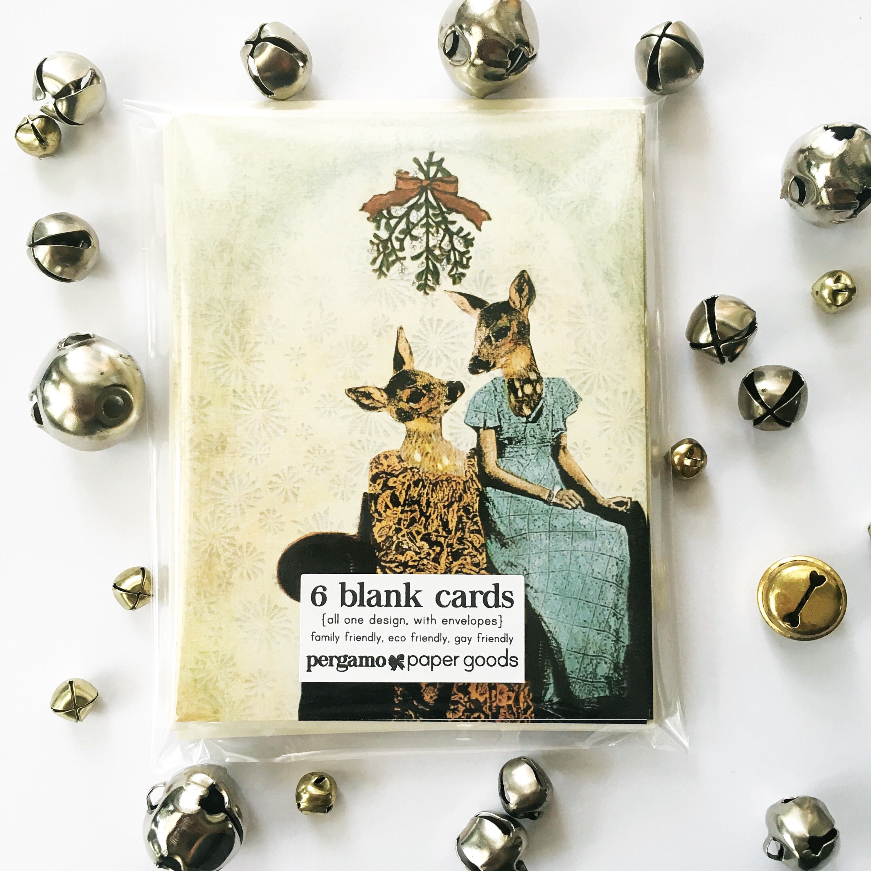Lesbian Holiday Card or Card Set, Mistletoe Deer Christmas Cards, Unique Gay Retro Illustrated Holiday Card, LGBTQ Cards Queer LGBT Bisexual - Thumbnail 4