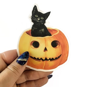 Pumpkin Black Cat Vinyl Sticker, Vintage Halloween Vinyl Stickers, Creepy Scary Cool, Laptop Decals Decal Antique Retro Mix and Match