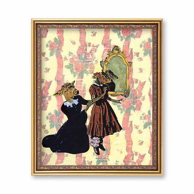 Deer Art Print, Vintage Mother and Daughter, Kitschy Retro Fashion Housewarming Gift, Weird Art, Kitsch Decor Gifts, Collage Illustration