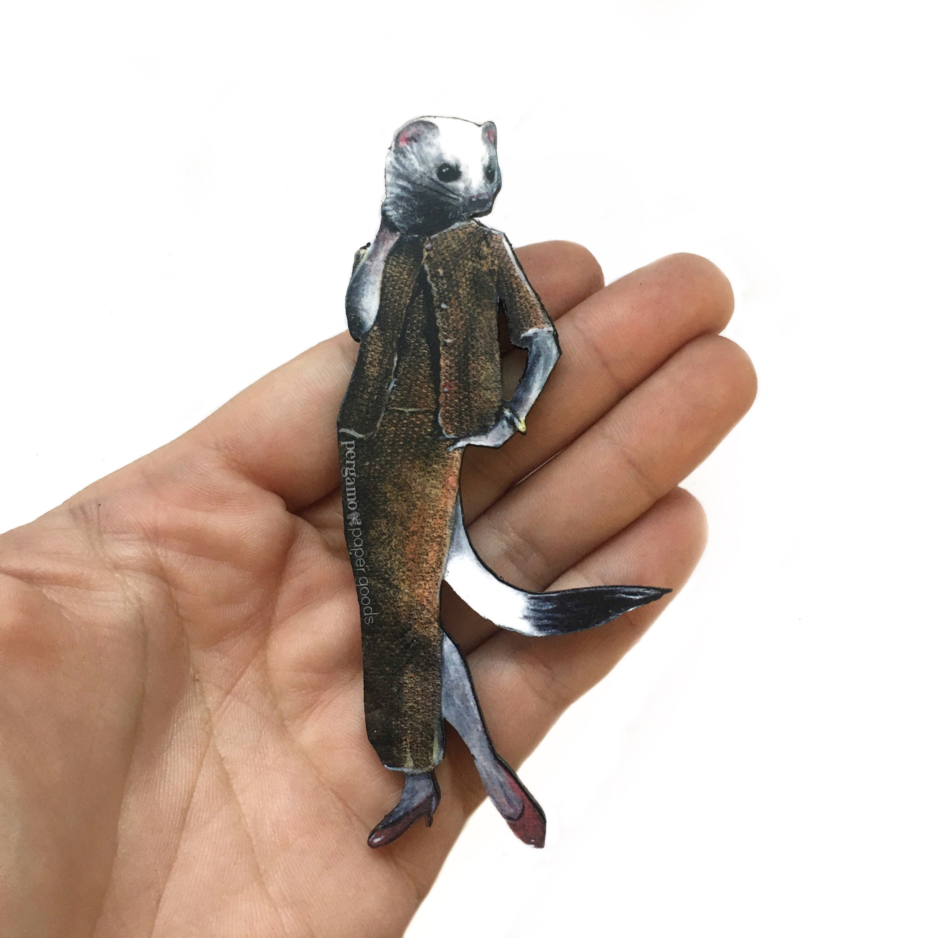 Weasel Magnet, Back to School Gift, Vintage Animal Magnets Fridge, Weird Art, Housewarming Hostess Gifts, Laser Cut Wood Locker