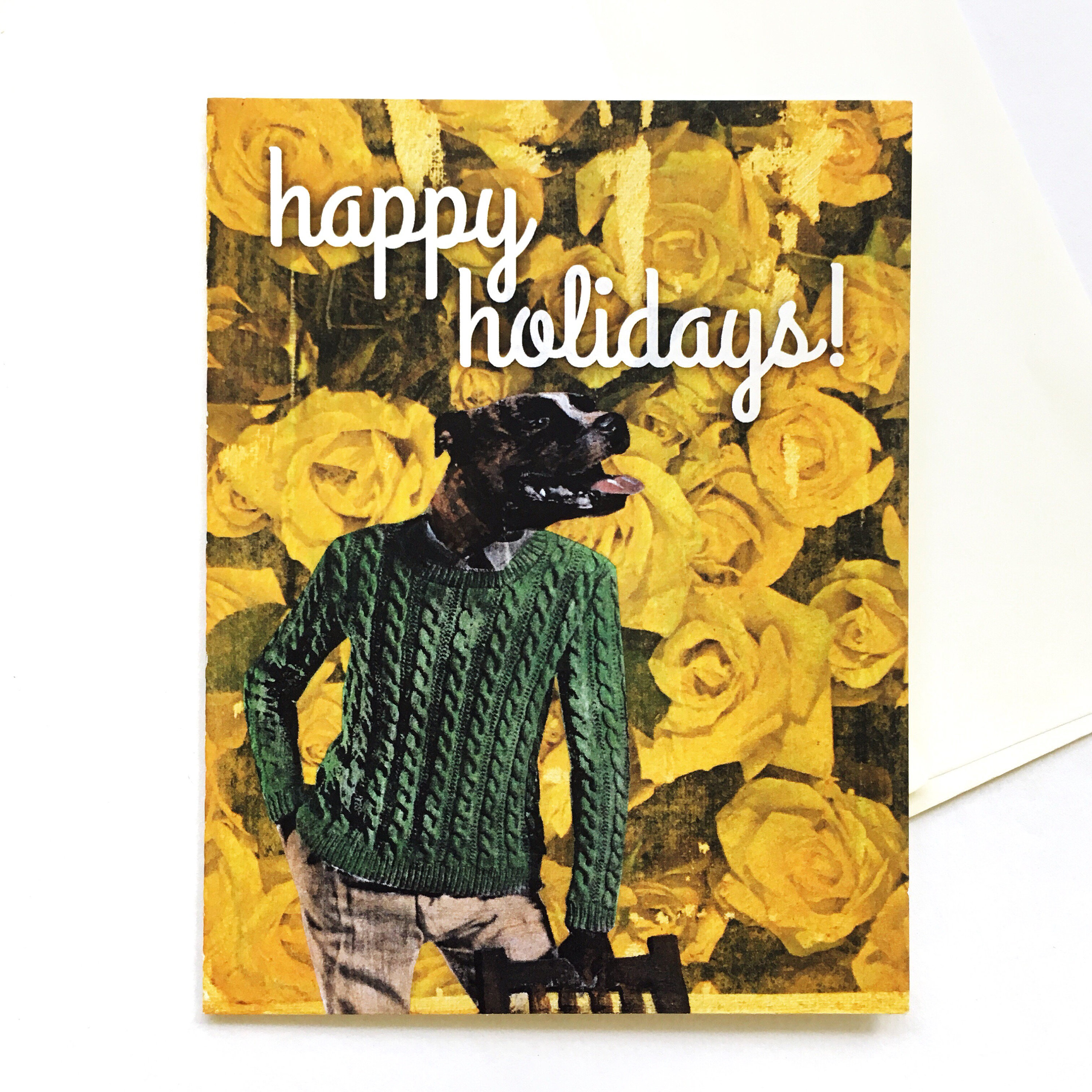 Dog Christmas Cards, Fun Holiday Card Set, Happy Holidays Pitbull Card, Illustrated Cards, Weird Holiday Card Stationery Set, Funny Cards