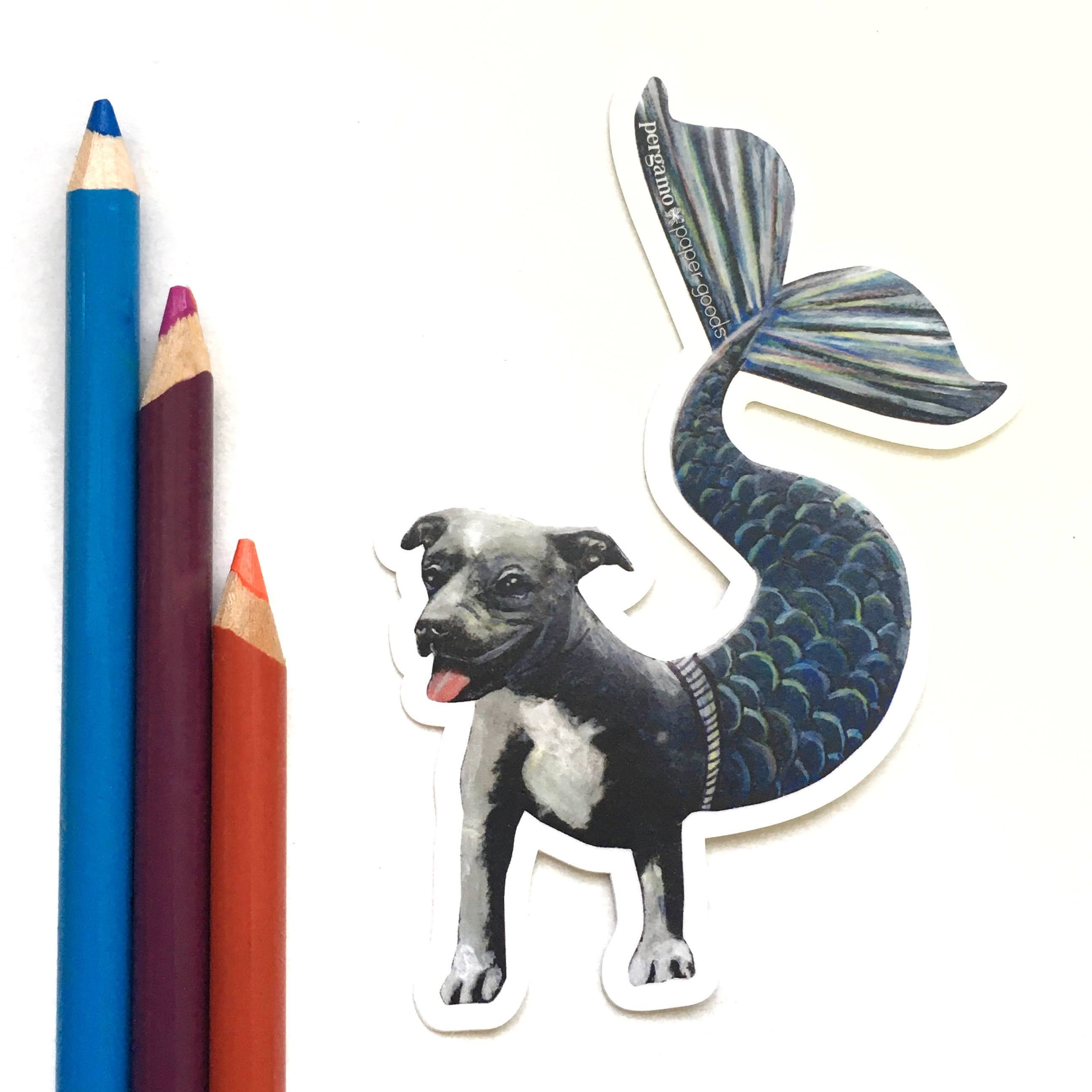 Pitbull Sticker, Dog Mermaid Sticker, Dog Sticker, Fantasy Sticker, Laptop Sticker, Pitbull Decal, Pit Bull Mom, Blue Pit Bull Terrier - Thumbnail 3