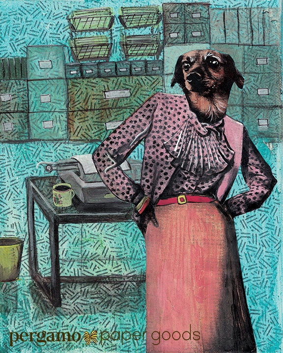 Dog Art Print, Weird Art, 8x10" Boss Lady Gift, Vintage Wall Art, Retro Office Decor, Mixed Media Dog Lover Art Dog Mom Gifts Animal Rescue - Thumbnail 2