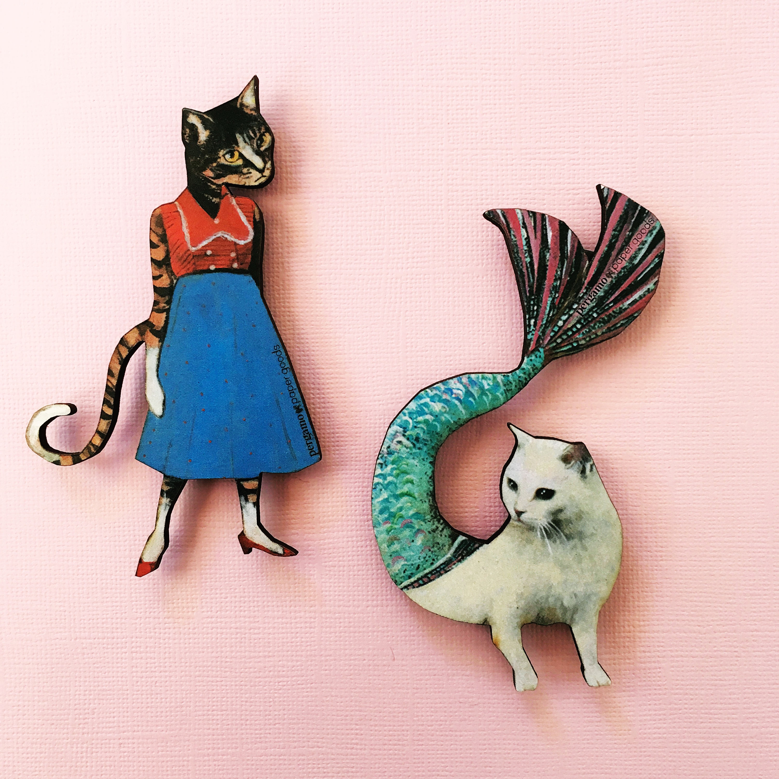 Cat Magnet Set, Mermaid Cat Refrigerator Magnets, Retro Decor, Housewarming Gifts for Cat Lover, Animal Lover Gift, Retro Home Kitchen - Thumbnail 3