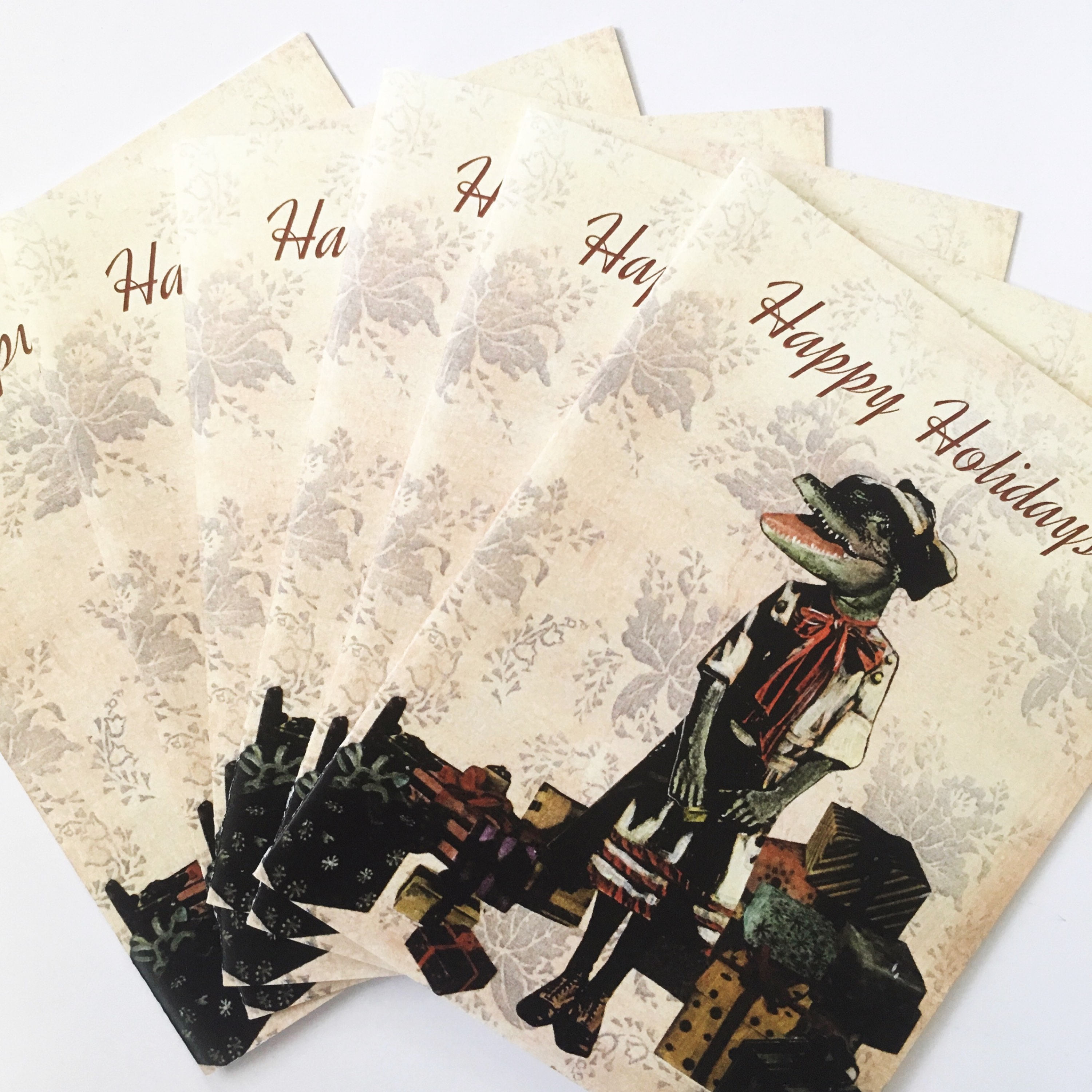 Alligator Holiday Card or Holiday Card Set, Vintage Christmas Holiday Party, Florida Christmas Card, Weird Holiday Stationery Set, Crocodile - Thumbnail 3