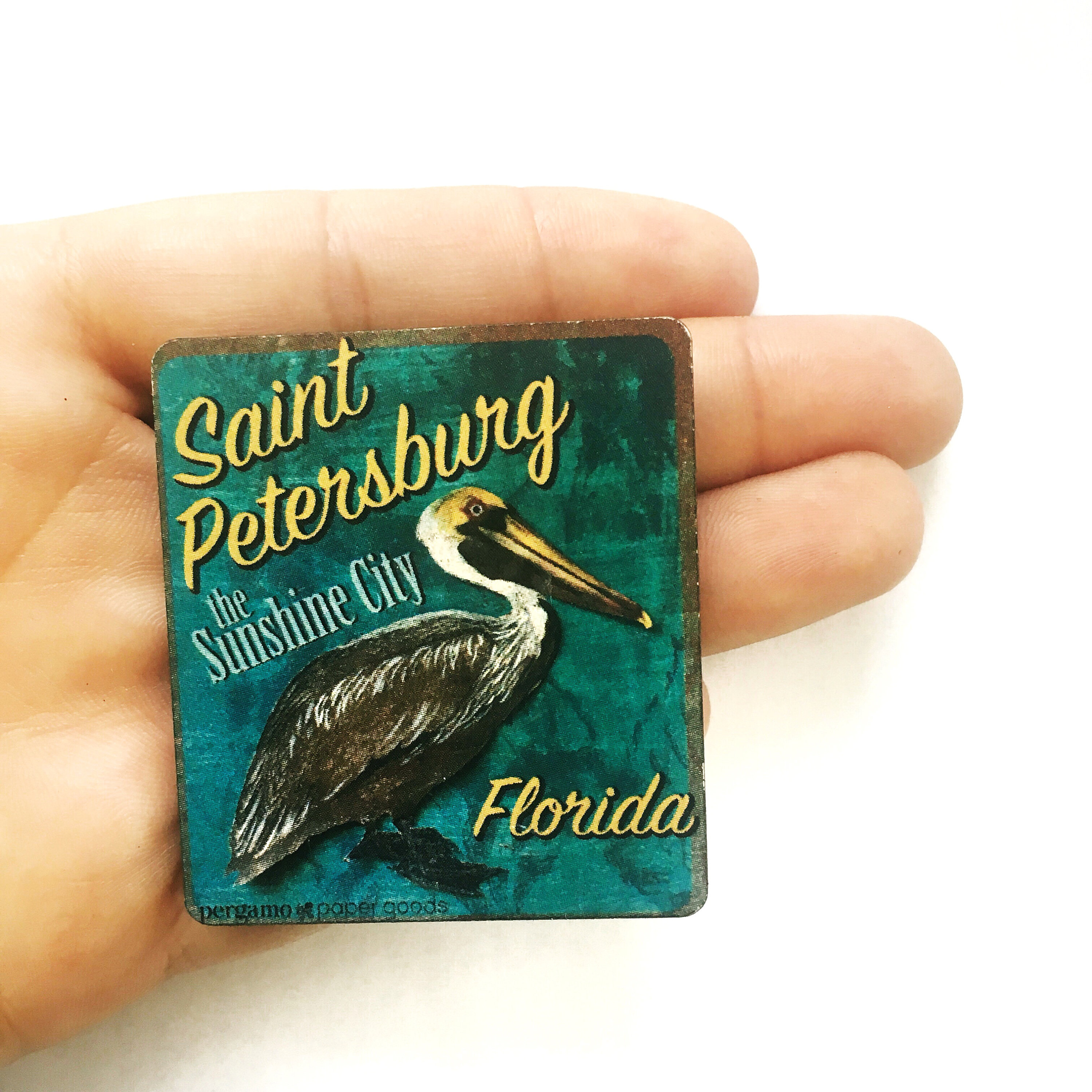 Saint Petersburg Magnet, St Pete Souvenir Refrigerator Magnets Fridge, Florida Magnet Laser Cut Wood Brown Pelican Tampa Bay Wholesale FL