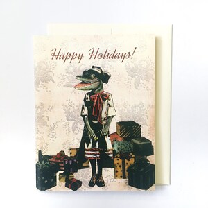 Alligator Holiday Card or Holiday Card Set, Vintage Christmas Holiday Party, Florida Christmas Card, Weird Holiday Stationery Set, Crocodile