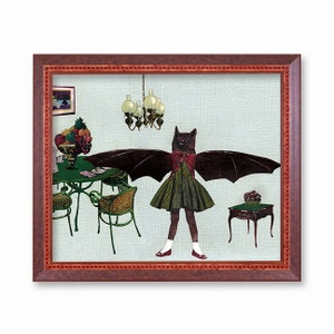 Bat Art Print, Halloween Art, Retro Housewarming Gift, Weird Art, Vintage Halloween Decor Gifts, Collage for Animal Lovers Goblincore Poster