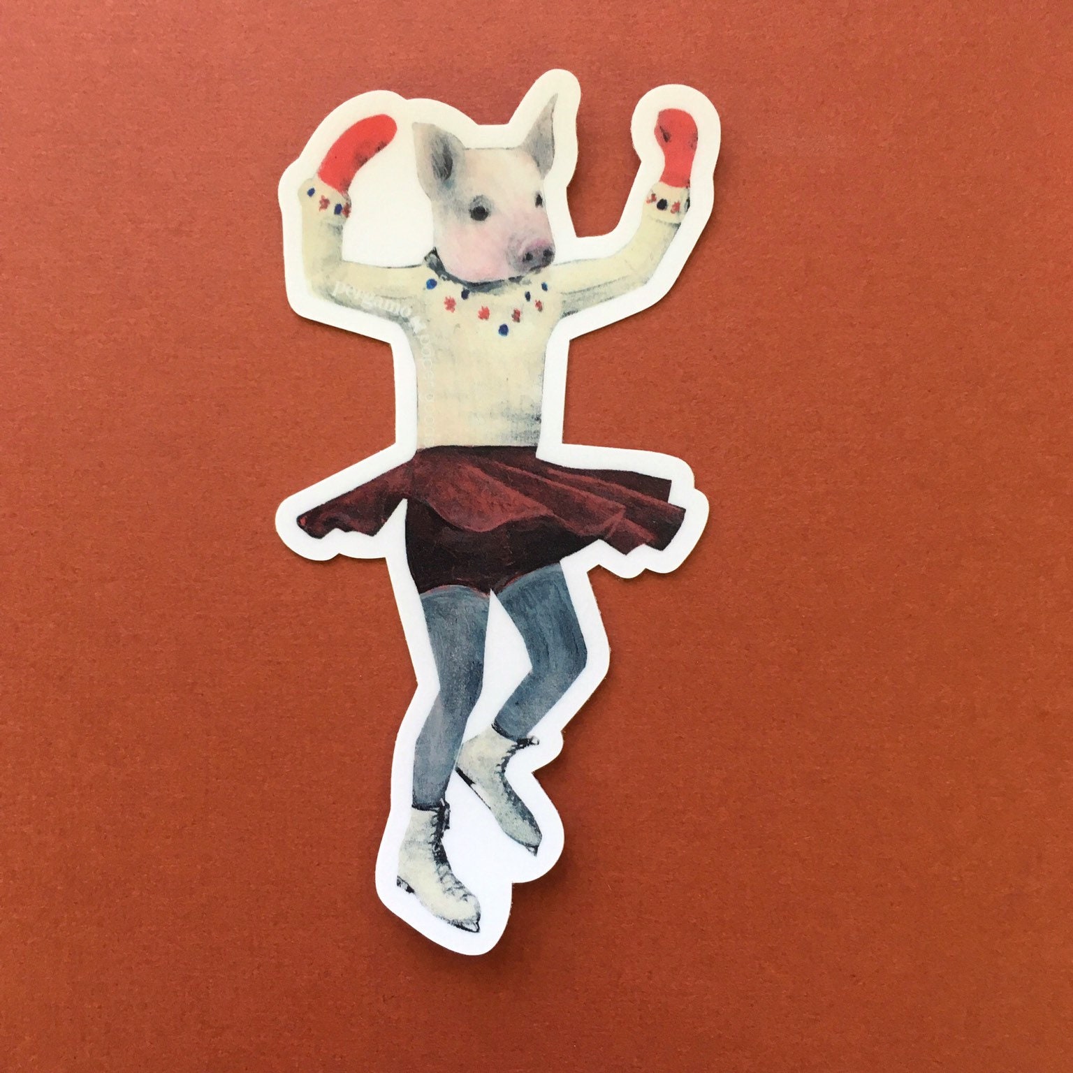 Pig Vinyl Sticker, Vintage Ice Skating Ice Skate Laptop Stickers, Waterproof Outdoor Decals Flask Decal Weird Pig Gifts Art Gift 70s 80s 90s - Thumbnail 5