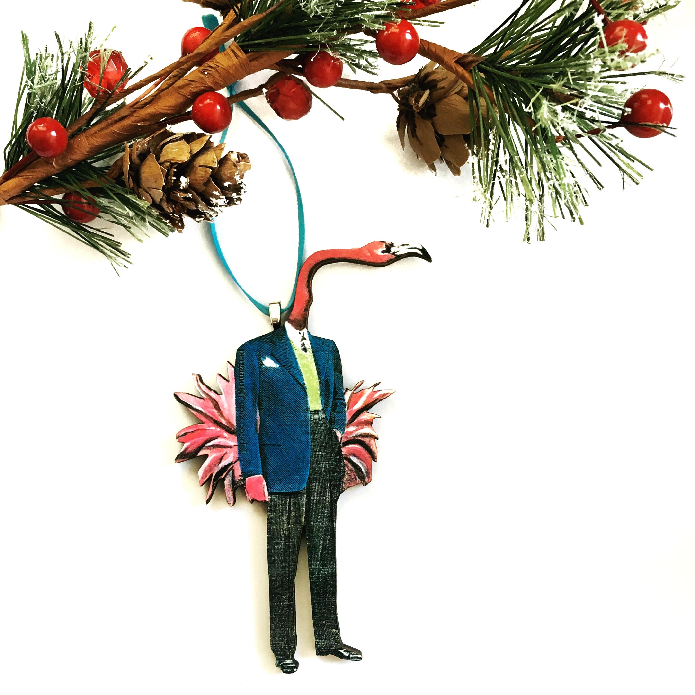 Flamingo Ornament, Retro Christmas Ornaments, Tropical Beach Holiday Decor, Vintage Florida Tampa Petersburg Miami Gainesville Jacksonville - Thumbnail 2