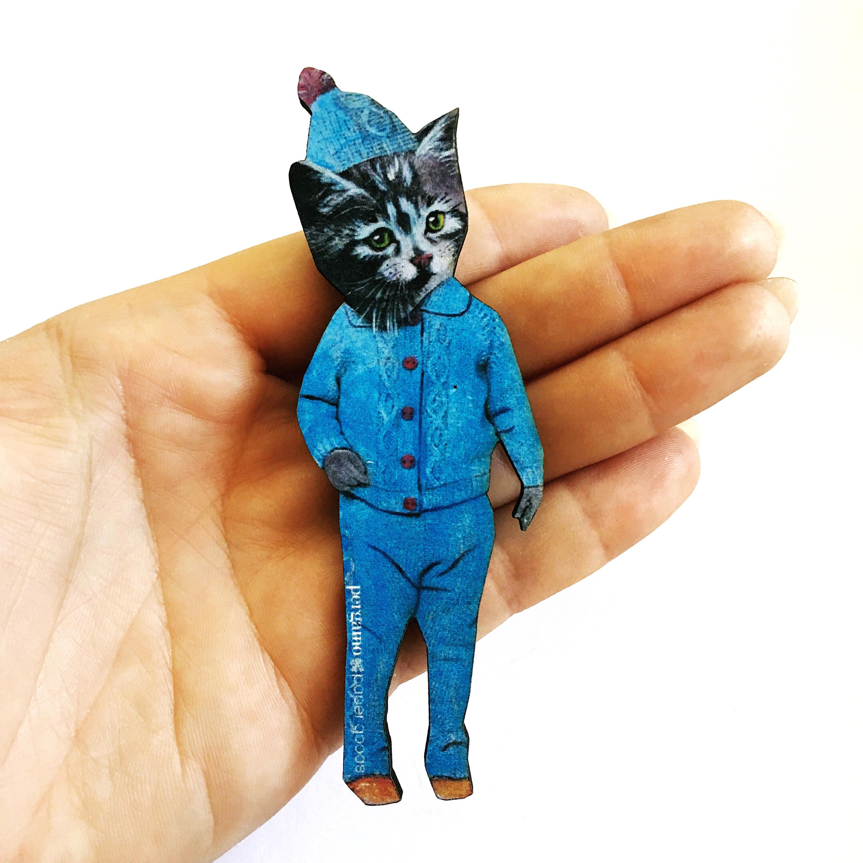 Cute Cat Magnet, Retro Kitten Magnets Fridge, Animal Refrigerator Illustrated Weird Gifts, Vintage Illustration Collage, Stocking Stuffer