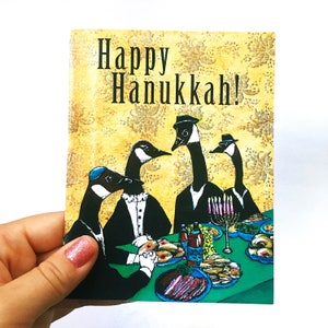 Carte unique hanukkah ou ensemble de cartes, oies illustrées, rétro animal Chanukah Cartes, Weird Jewish Holiday Stationery Set, vintage Fancy Animals