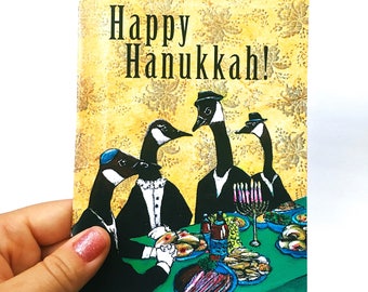 Unique Hanukkah Card or Card Set, Illustrated Geese, Retro Animal Chanukah Cards, Weird Jewish Holiday Stationery Set, Vintage Fancy Animals