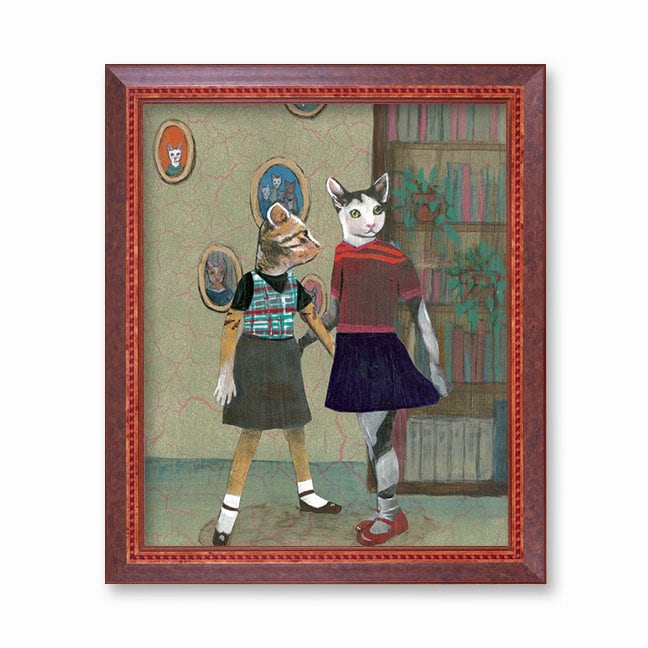 Lesbian Art Print 8"x10", Best Friends, Lesbian Girlfriend, Lesbian Pride, Cat Art, Cat Lover Gift, Lesbian Wedding, 1st Anniversary Gift - Thumbnail 2