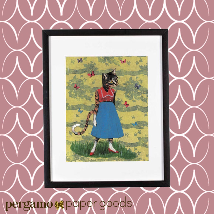 Butterfly Cat Art Print, 8x10 Weird Cat Bathroom Art, Vintage Animal Art, Primary Colors, Crazy Cat Lady, Cat Mom Gift, Wholesale Art - Thumbnail 3