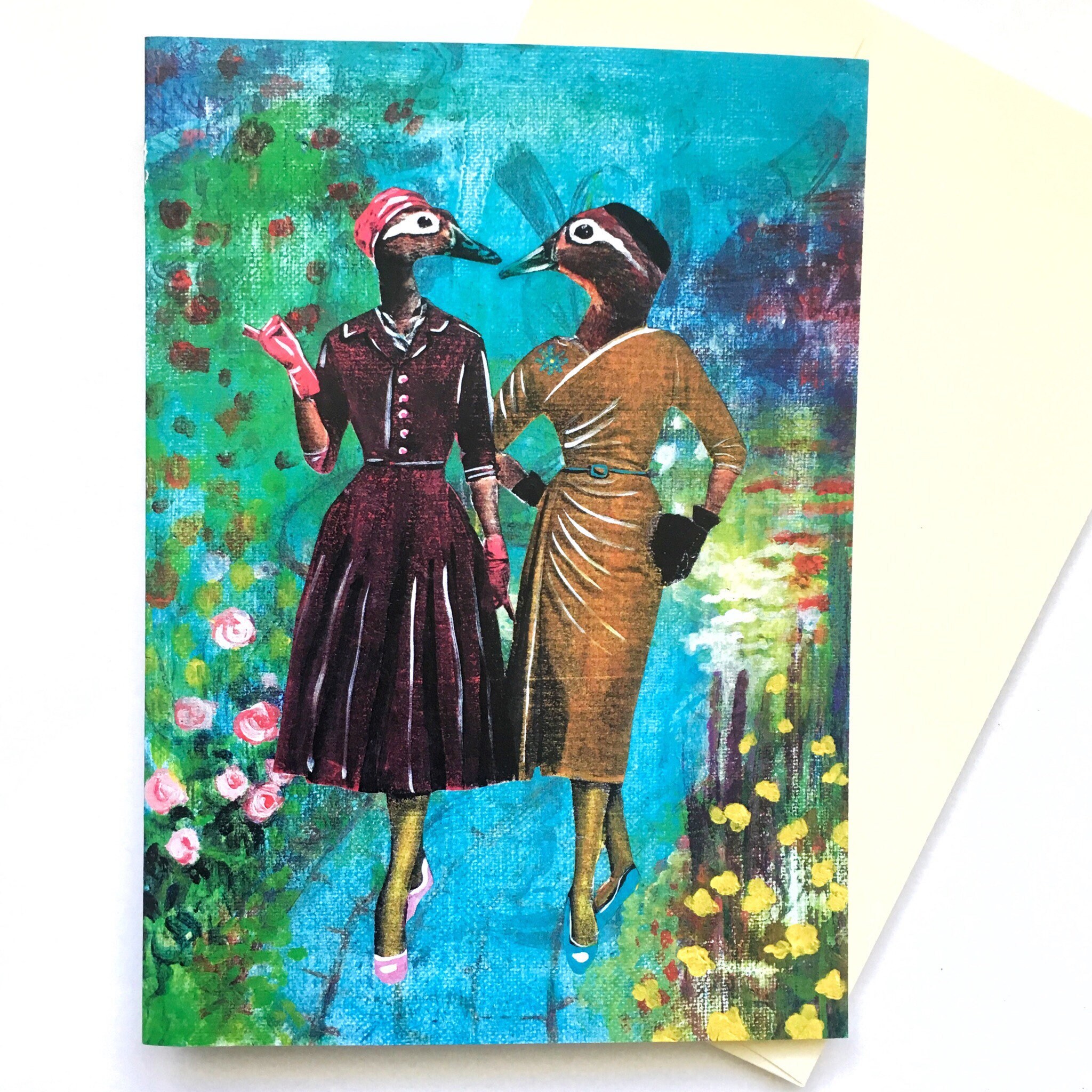 Retro Lesbian Card, Women Cards, LGBTQ Ducks, Vintage Stationery Animal Lover Bisexual Gay Pride Marriage Wedding Anniversary Bulk Wholesale