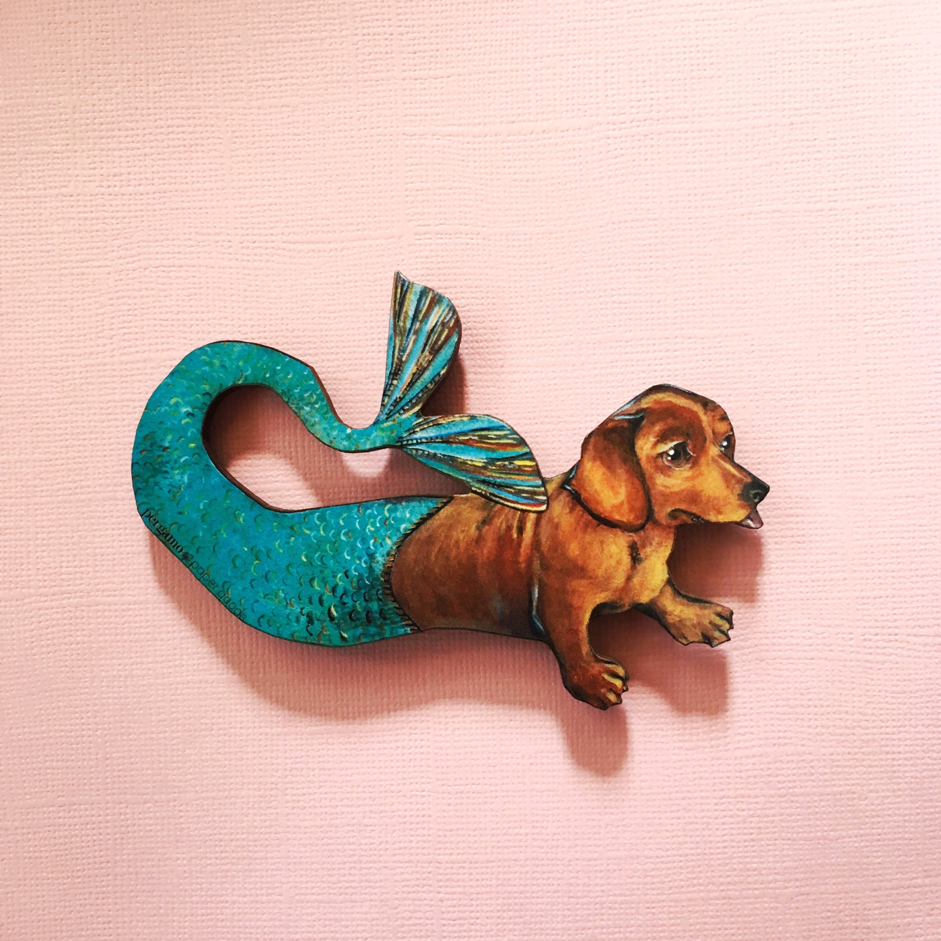 Mermaid Dachshund Magnet, Dog Magnets Fridge, Back to School Gift, Dog Lover Decor, Wooden Illustrated Dachshund, Dog Memorial Gift - Thumbnail 2