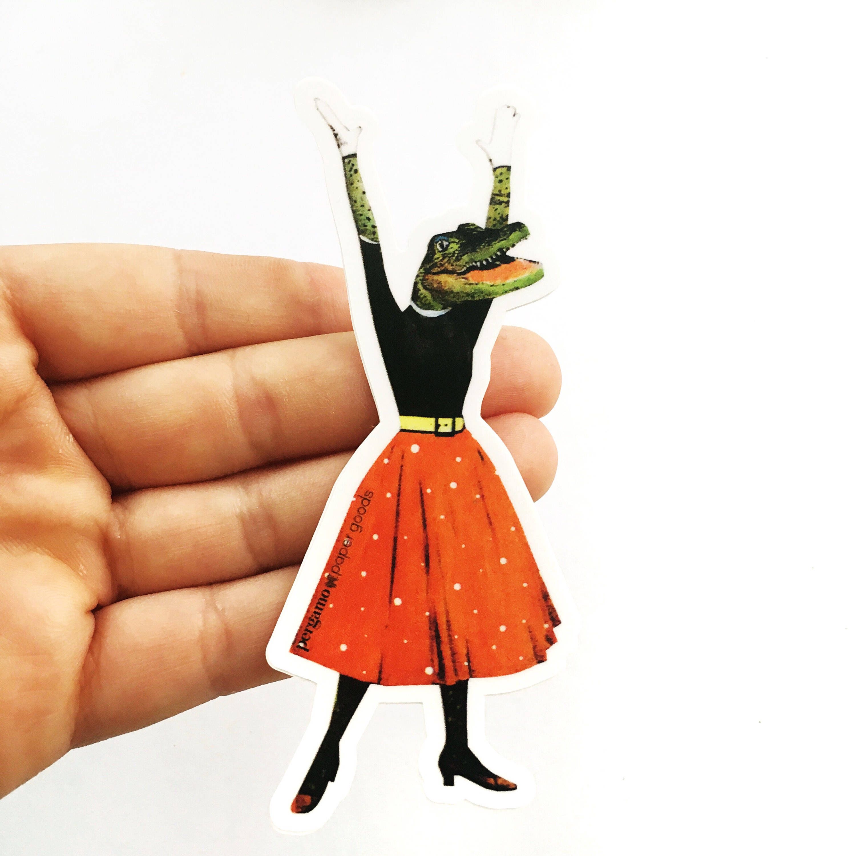 Alligator Vinyl Sticker, Crocodile Stickers Laptop Decal, Bumper Sticker Pack, Yeti Girl Power Boss Lady, Weird Stuff Decals 50s Surreal Art - Thumbnail 2