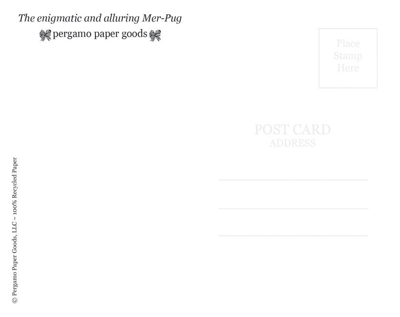 Mermaid Pug Postcards - Set of 8, Dog Greetings from Paradise Fantasy Vintage Inspired Greetings, Retro Vacation Postcard Set, Animal Rescue - Thumbnail 3