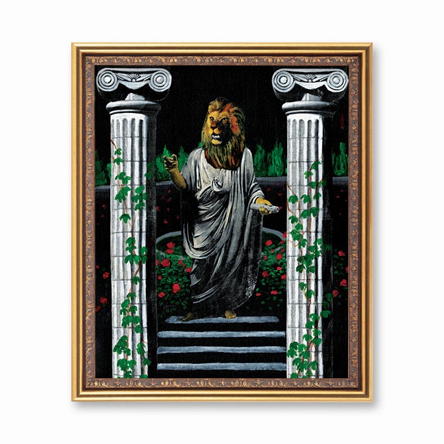 Surreal Art, Leo 8x10 Lion Art Print, 70s Decor, Animal Art, Maximalist Home Decor, Weird Art, Vintage Bar Decor, Ancient Greece Rome Class