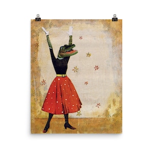 Poster di alligatore 16x20, arte murale retrò con animali, grande poster decorativo per dormitorio, arte vintage strana, animali vestiti, poster di alligatori Gainesville
