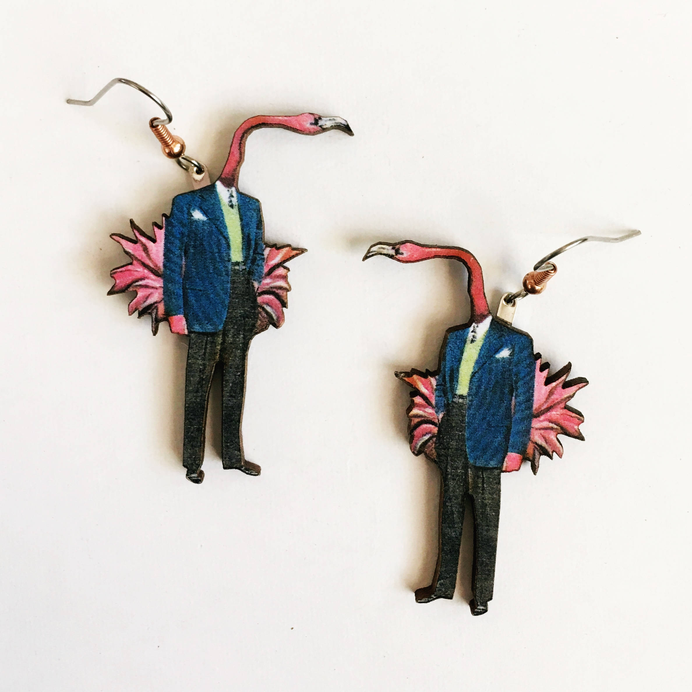 Flamingo Earrings, Weird Earrings, Kitsch Florida Jewelry Tropical, Laser Cut, Fun Gifts Vintage Miami, Quirky Kitschy Pink, Lightweight Big - Thumbnail 2