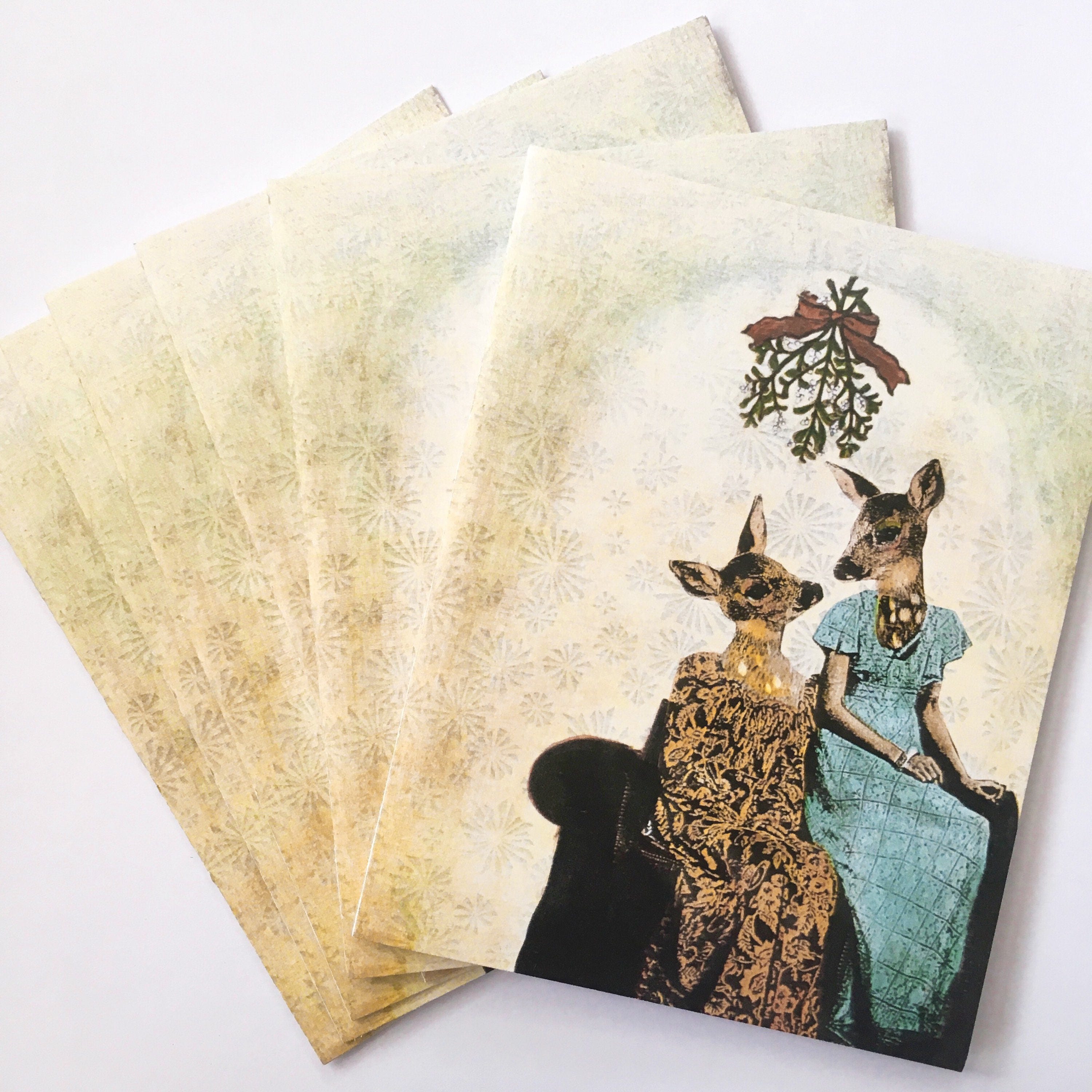 Lesbian Holiday Card or Card Set, Mistletoe Deer Christmas Cards, Unique Gay Retro Illustrated Holiday Card, LGBTQ Cards Queer LGBT Bisexual - Thumbnail 5