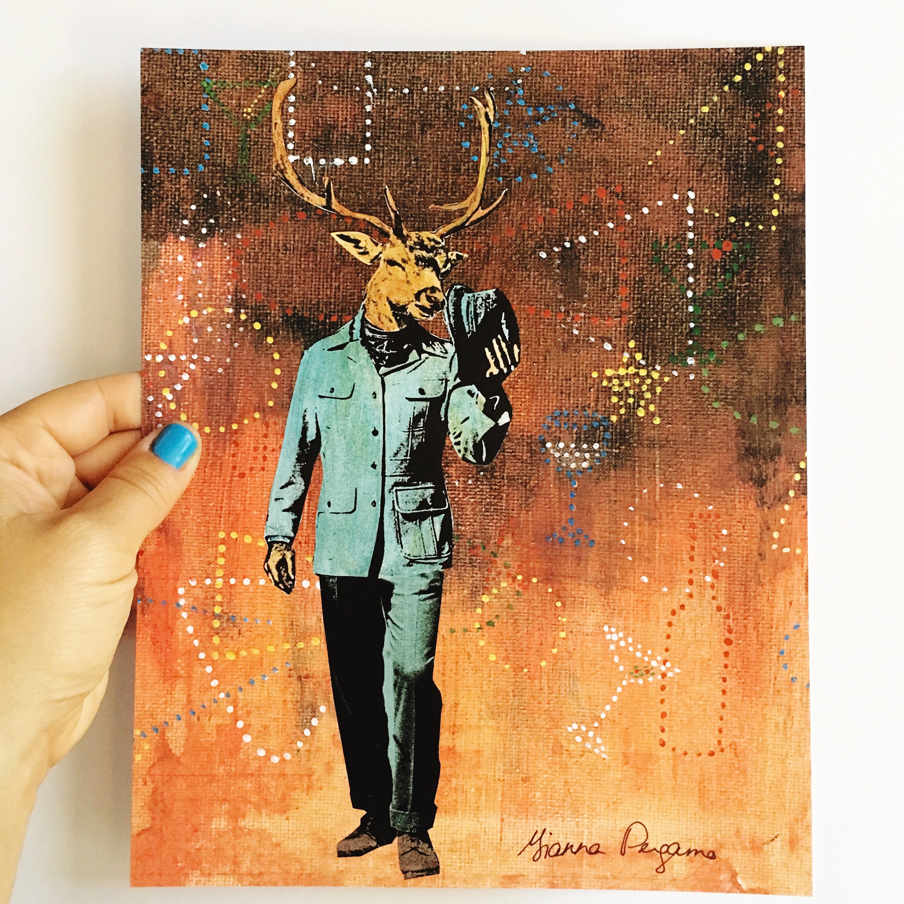 Deer Art Print, 8x10 Dapper Buck Wall Art, Animal Bar Decor, Rustic Mens Decor, Retro Home Decor, Weird Gifts for Men, Gifts for Him Bar Art