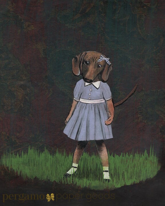 Dachshund Art Print, 8x10 Vintage Dog Decor, Dachshund Lover Gifts, Weiner Dogs, Weird Art, Surreal Animal Lover Gift, Wholesale Art Prints - Thumbnail 2