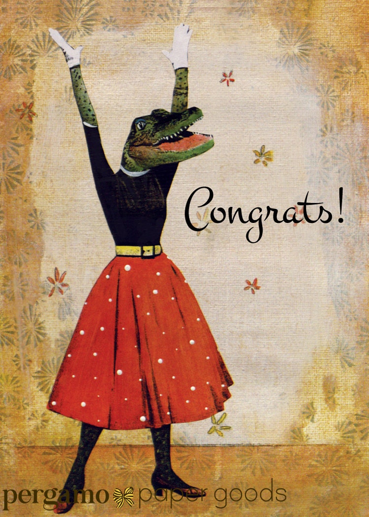 Congratulations Card, Alligator Cards, Graduation Vintage Florida Stationery, Weird Art, Gators Gainesville Miami Tampa St Pete FL Gifts - Thumbnail 4