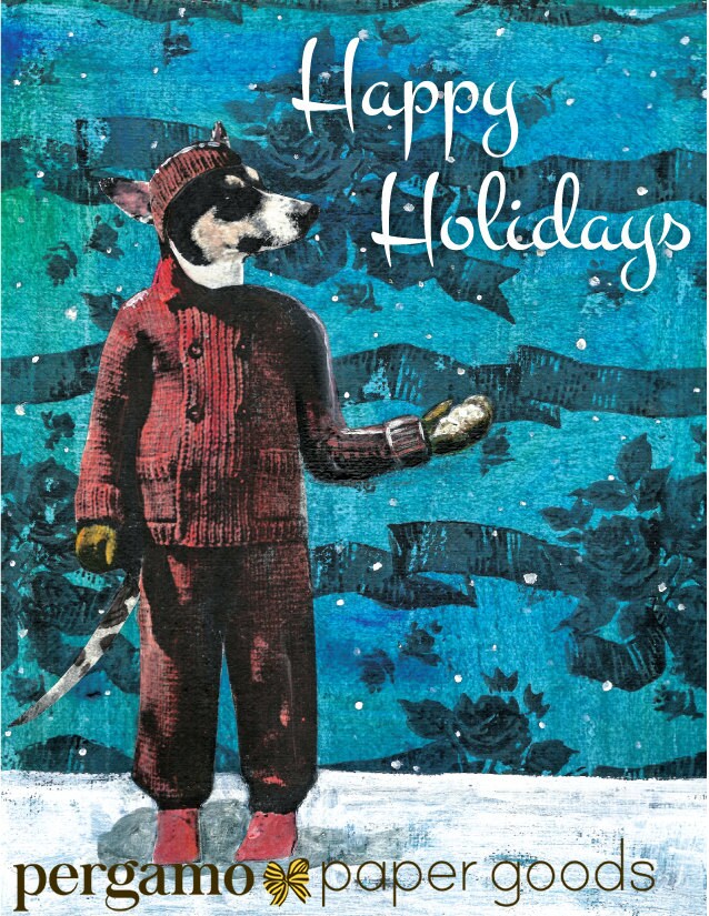 Dog Holiday Card Set, Rat Terrier Card, Vintage Christmas Dog Retro Holiday Gift, Surreal Weird Holiday Animal Gifts, Wholesale Stationery - Thumbnail 2